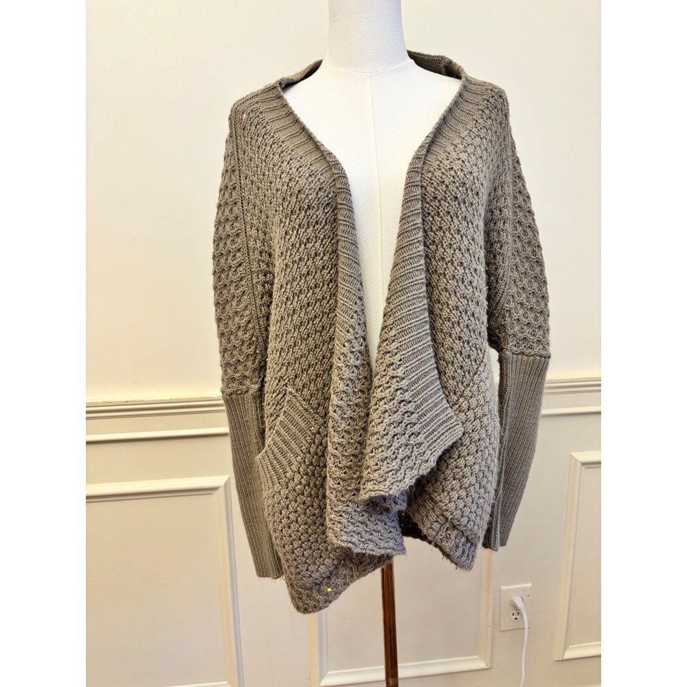 Retrod Women M Taupe Brown Textured Knit Draped Open Front Cardigan Sweater Boho